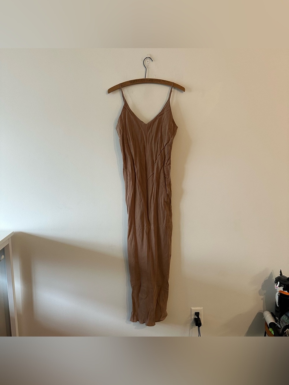NEW Ozma of California Anaise Slip Dress Cupro Midi Brown Tan S USA
New with ta